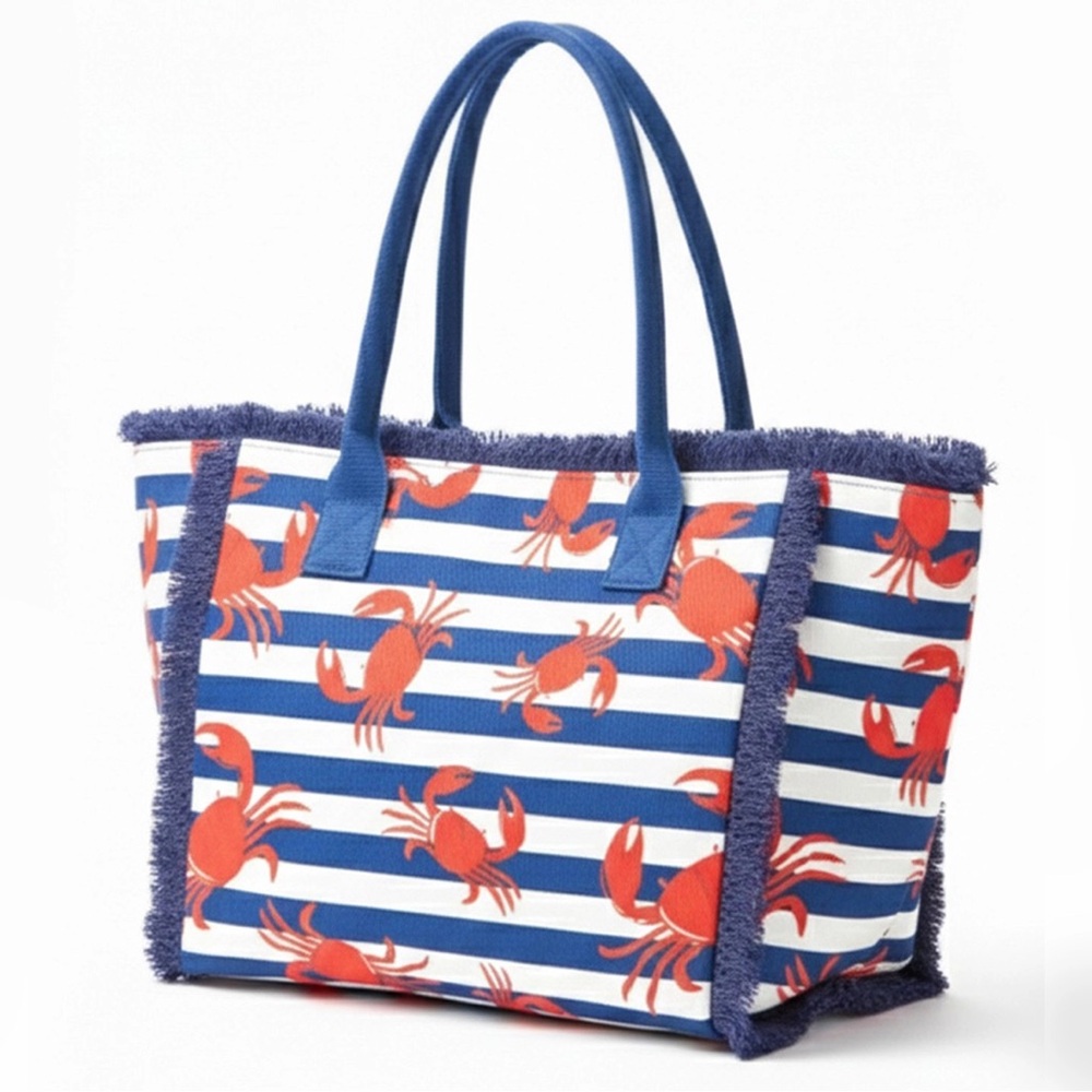 Crab Stripe Fringe Tote Bag - Picture 2 of 10